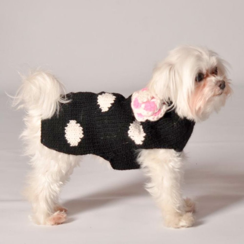 Chilly Dog Sweater Girly polka dots w/flower NWT